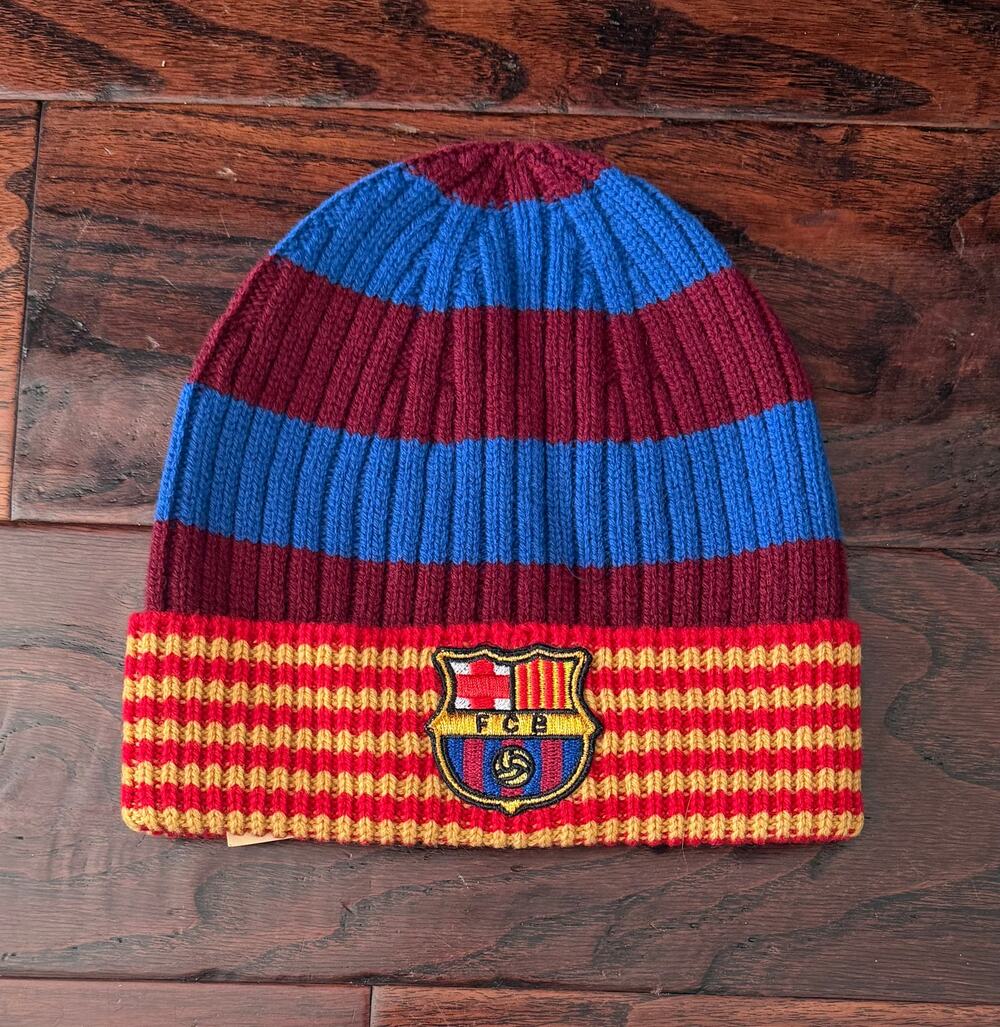 $350 NWT Thom Browne FC Barcelona Red Multi Striped Wool Beanie Hat Cap One Size